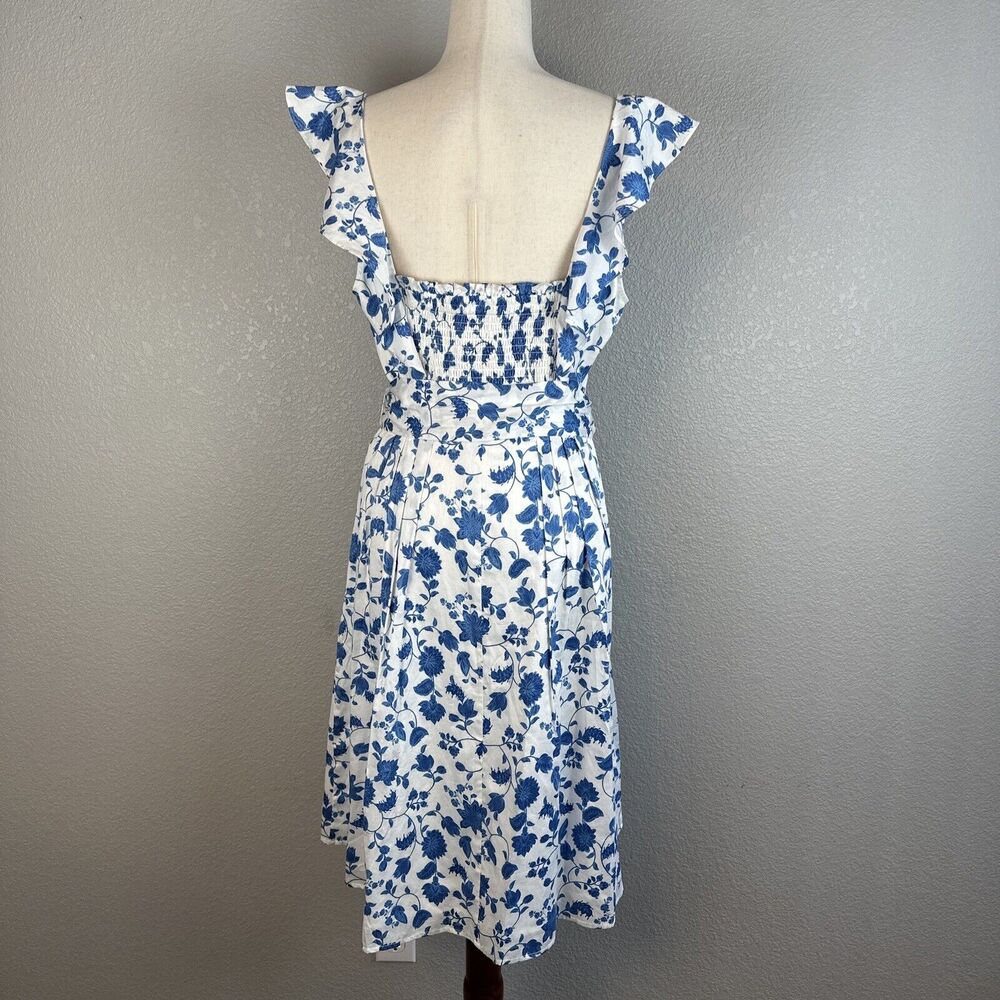 Gal Meets Glam Olivia Dress Size 14 Blue White Floral Ruffle Sleeve Pockets Belt - Picture 5 of 8